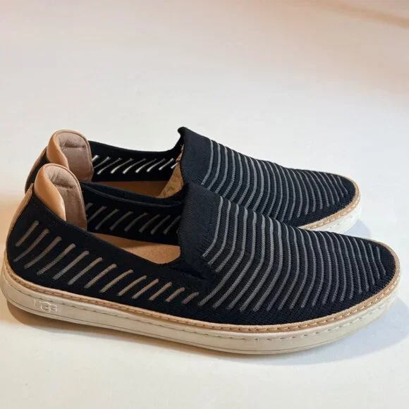 UGG Sammy Breeze Slip On Sneaker Women 8.5 Black Knit Stripe Comfort Casual Shoe - Picture 10 of 15